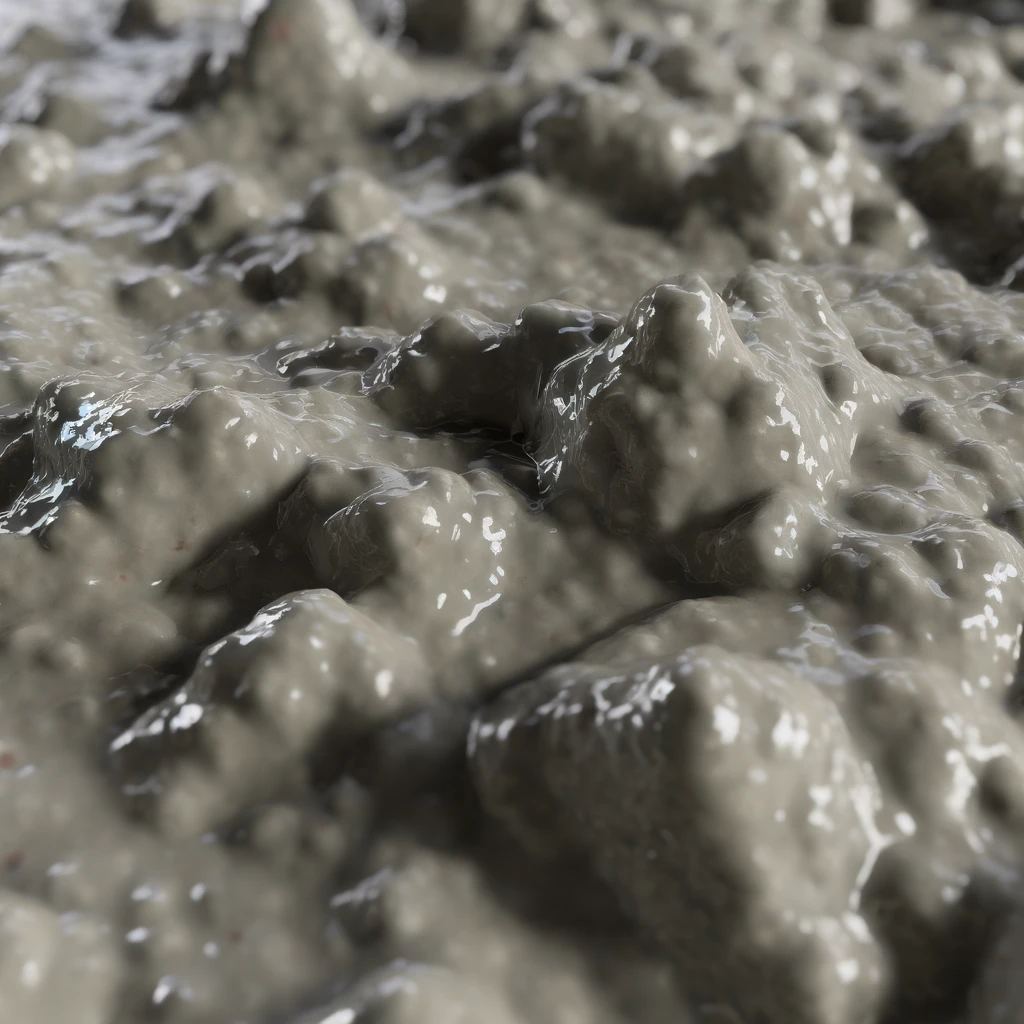 DALL·E 2024 04 03 15.20.04 Create a highly realistic close up image of sticky concrete capturing the texture and appearance of freshly mixed concrete with high viscosity and co