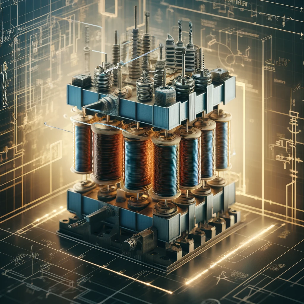 DALL·E 2024 04 03 15.31.35 Create an image visualizing the concept of transformer ratio which reflects the relationship between the number of windings on the primary coil to th