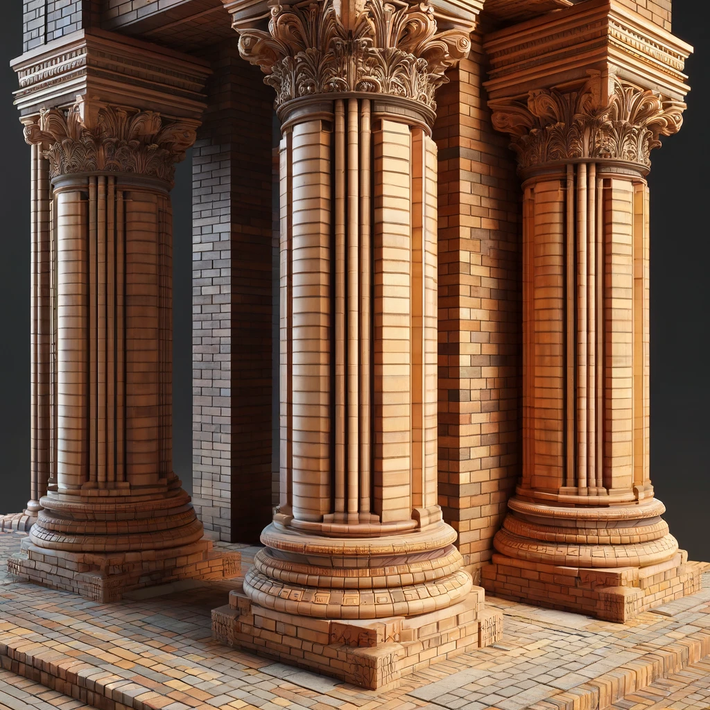 DALL·E 2024 06 06 20.48.18 A detailed image of masonry columns. The columns are constructed from bricks and rise vertically showcasing precise and clean brickwork. Each column