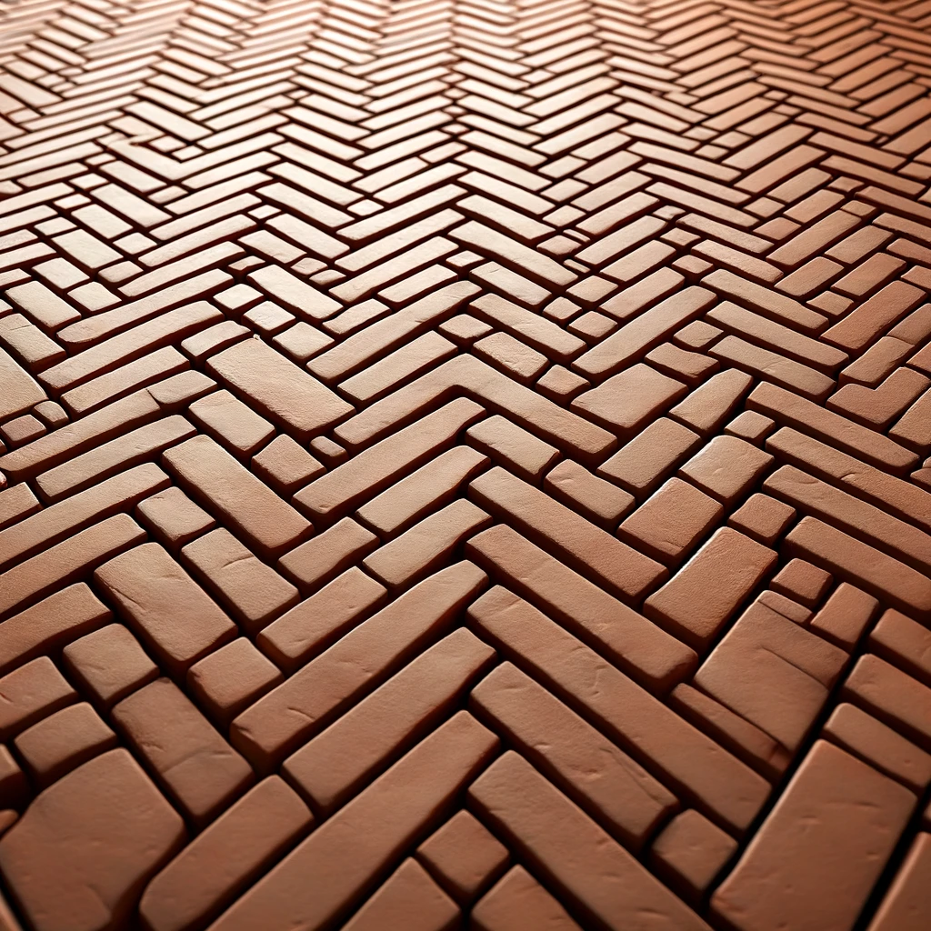 DALL·E 2024 06 06 21.28.26 A detailed image of a herringbone brick pattern. The bricks are arranged in a zigzag pattern creating the distinctive herringbone design. The bricks