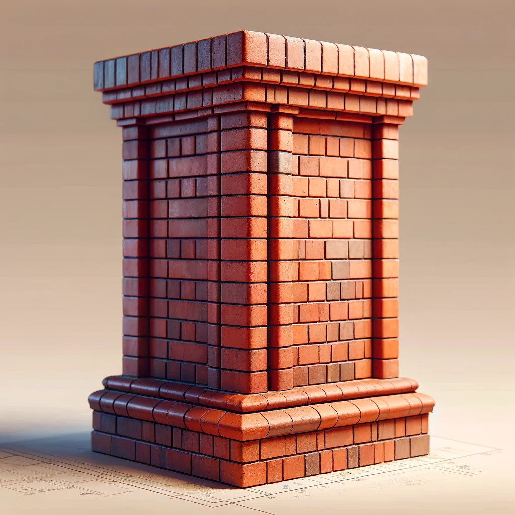 DALL·E 2024 06 06 21.33.02 A detailed image of a brick pier. The pier is constructed from red bricks forming a sturdy and solid vertical structure. The bricks are neatly laid i